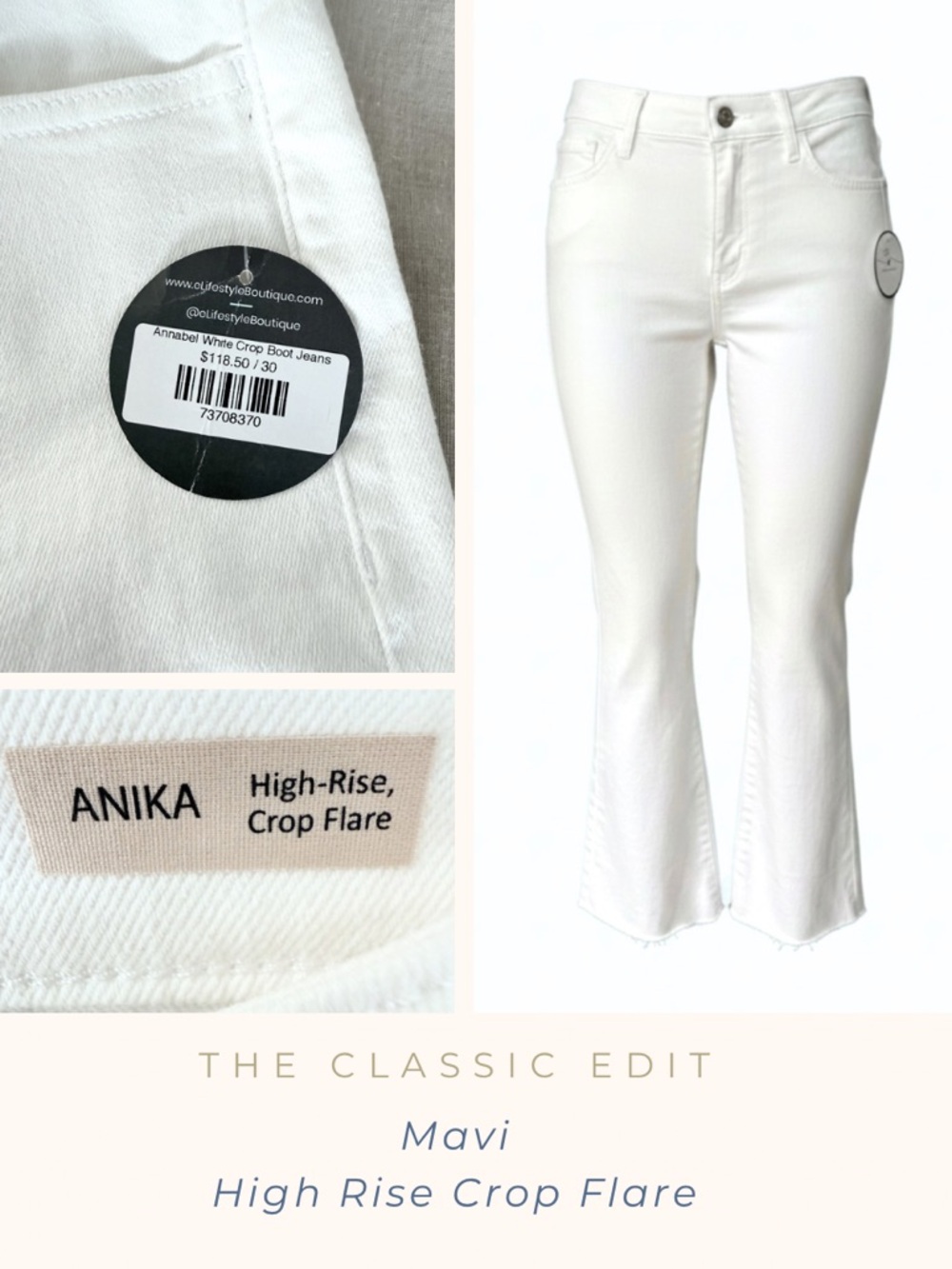 Mavi | “Anika” High Rise Crop Flare Jean in White | Raw Hem | NWT